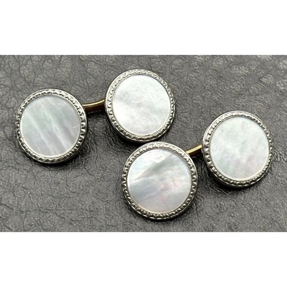 Vintage Krementz Art Deco Mother of Pearl Inlay Gold Filled Cufflinks